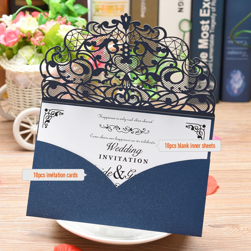 10 шт. элегантные свадебные пригласительные открытки с лазерной резкой | Дом и сад