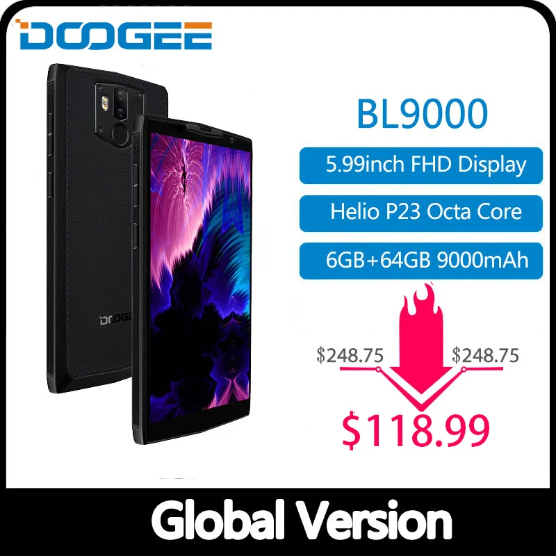 DOOGEE BL9000 смартфон 5V5A мгновенная зарядка 9000 мА/ч Беспроводной заряда 6 Гб 64 Helio P23 Octa