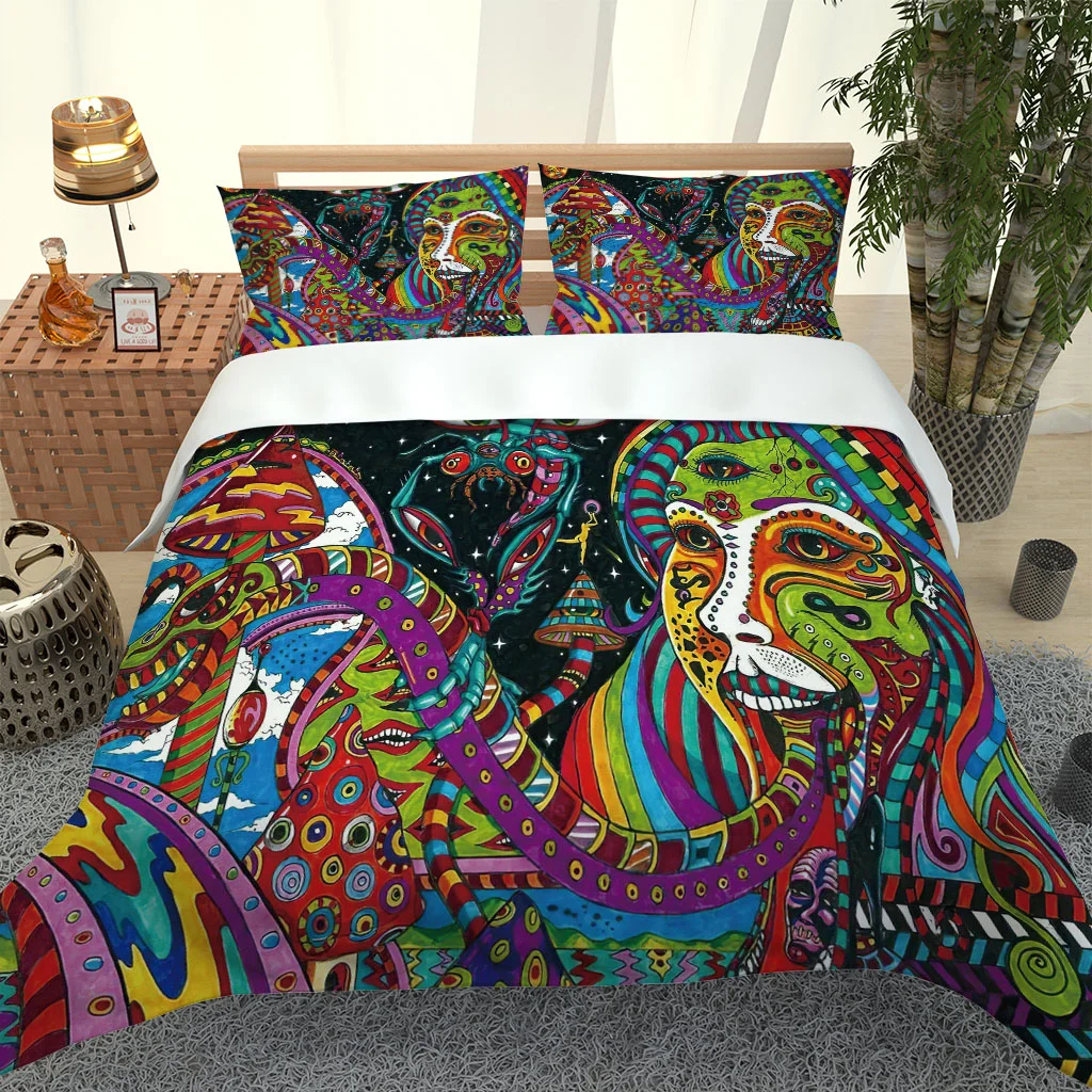 

Hot style 3D digital color printing 100% Polyester bedding set 1 duvet cover + 1/2 pillowcases bed in a bag US/EU/AU size.