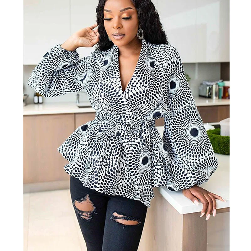

Womens Sexy V Neck African Shirt Party African Dresses Women Traditional Print Long Sleeve Colors Shirt Women African Clothes