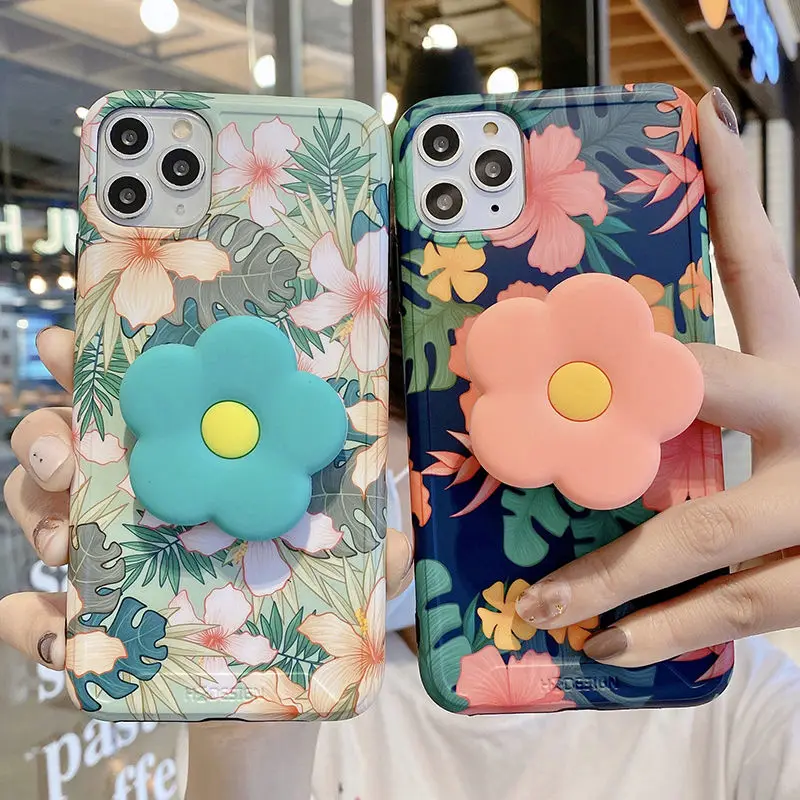 

Vintage Cute Flower Leaves Stand Holder Case For iPhone 11 12 11Pro Max XR XS Max X 7 8 Plus 11Pro SE 2020 Folding Bracket Cover