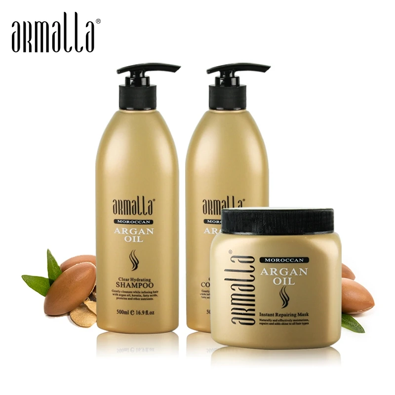 

3pcs Treatment Damaged Dry Armalla 500ml Profissional Natural Shampoo and 500ml Deep Conditioner+500ml Argan Oil Hair Mask50