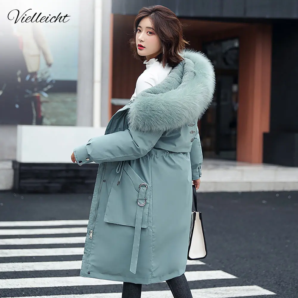 Vielleicht -30 Degrees Women Jacket Long Parkas Female Coat Winter Warm Removable Fur Lining Hooded Winter Jacket Women Outwear