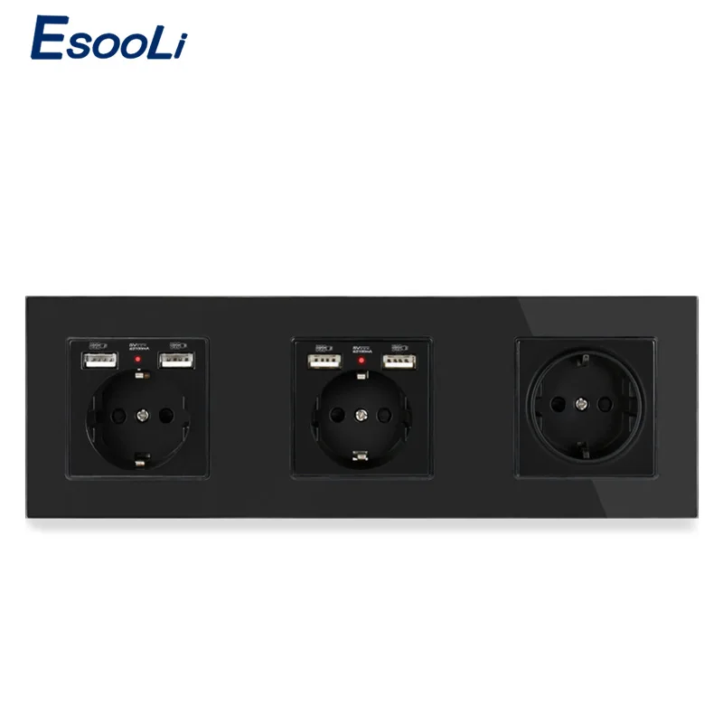 Esooli 3 банда настенная розетка стандарта ЕС с 2 usb зарядным портом для мобильного