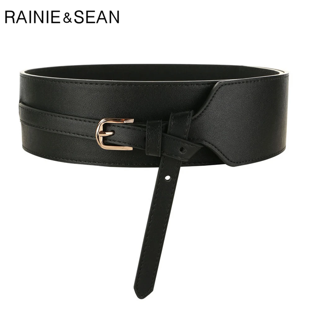 

RAINIE SEAN Cummerbunds for Women Wide Belt Black Pu Leather Wide Belts for Dresses Fashion Ladies Accessories Belts Cinto