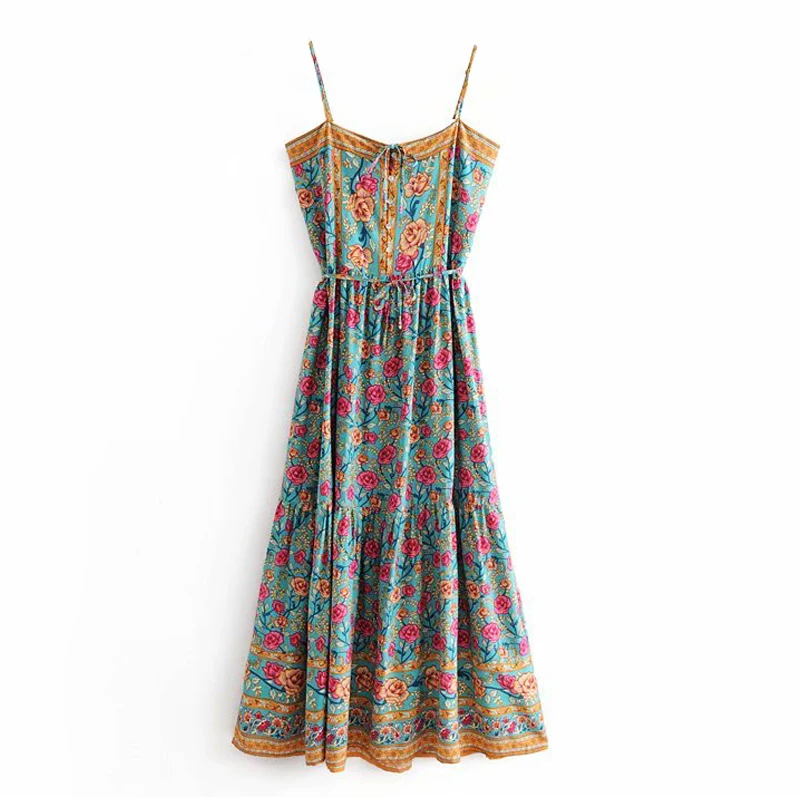 TEELYNN BOHO strapppy платья Gypsy без рукавов летние платья искусственный шелк Цветочный Принт Сарафан Макси платье на бретелях для женщин vestidos