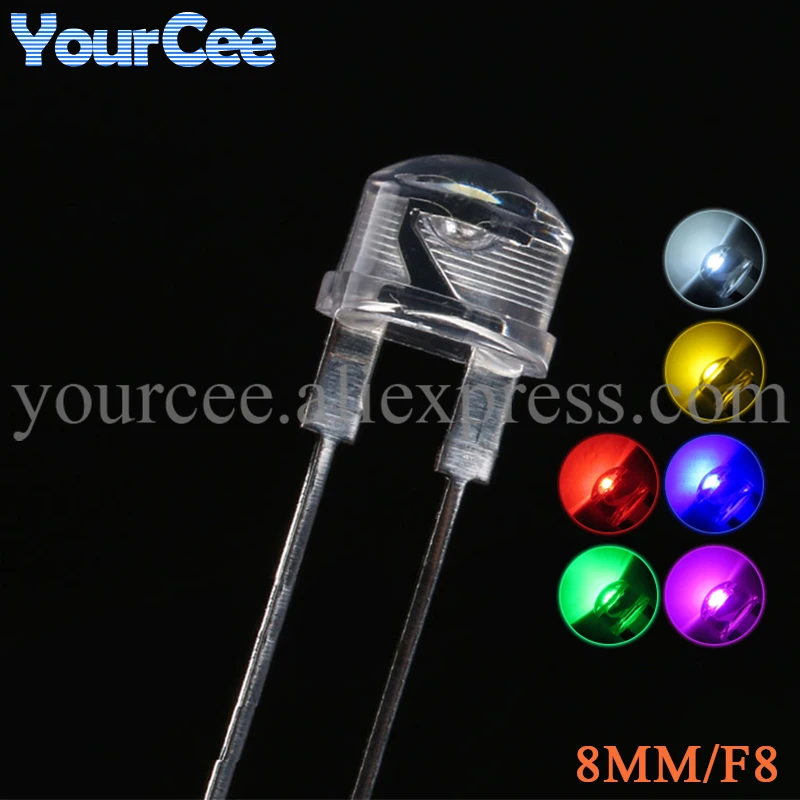 50pcs F8 8mm 0.5W Straw Hat LED White Lamp Clear Transparent LED Lamp Strawhat Diode Red Pink Emerald green Blue Warm White