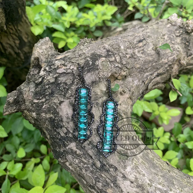 Женские серьги капельки с фианитом черные позолоченные микро