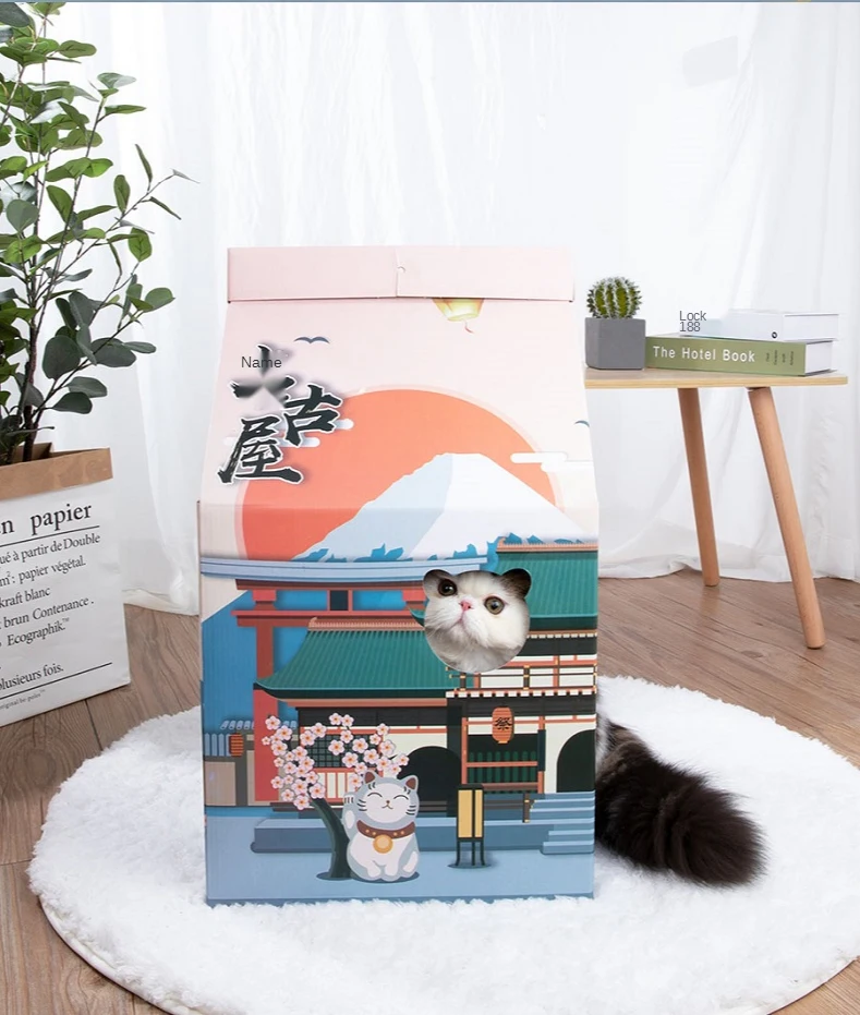 

Milk Carton Cat House Corrugated Breath Scratcher Cardboard Kitten Bed Toy Cute Three-dimensional Pet Cat House Supplies