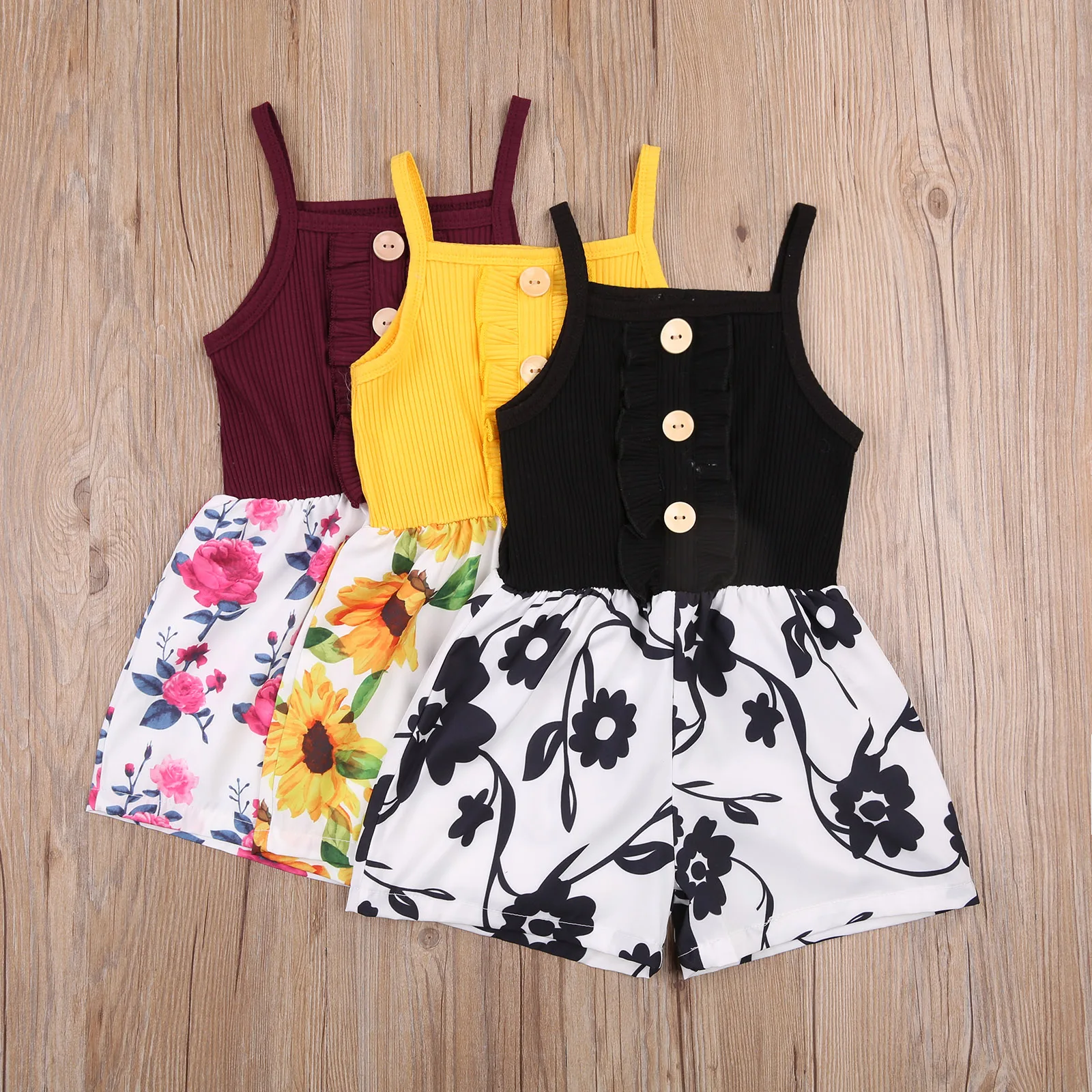 

Детские боди с цветочным принтом, без рукавов, с принтом, на пуговицах, из кусков, боди с коротким рукавом штаны для лета, детская одежда От 1 д...