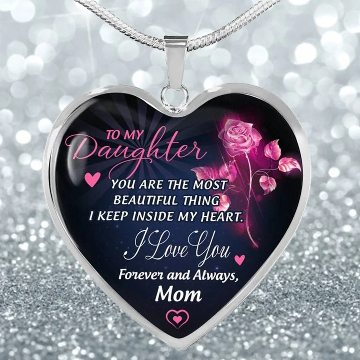 

High Quality To My Daughter Love Mom Heart Necklace Gold Silver Color Inspirational Letter Pendant Necklaces Choker Jewelry Gift