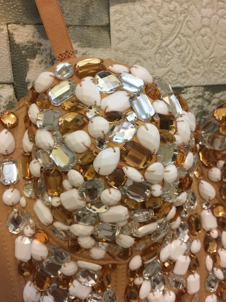 

Feminine Outside Wear Shiny Corsele Dancer Singer Stage Performance Wear Night Club Wear Sexy Acrylic Wrap Bra Bodice Vest Tops