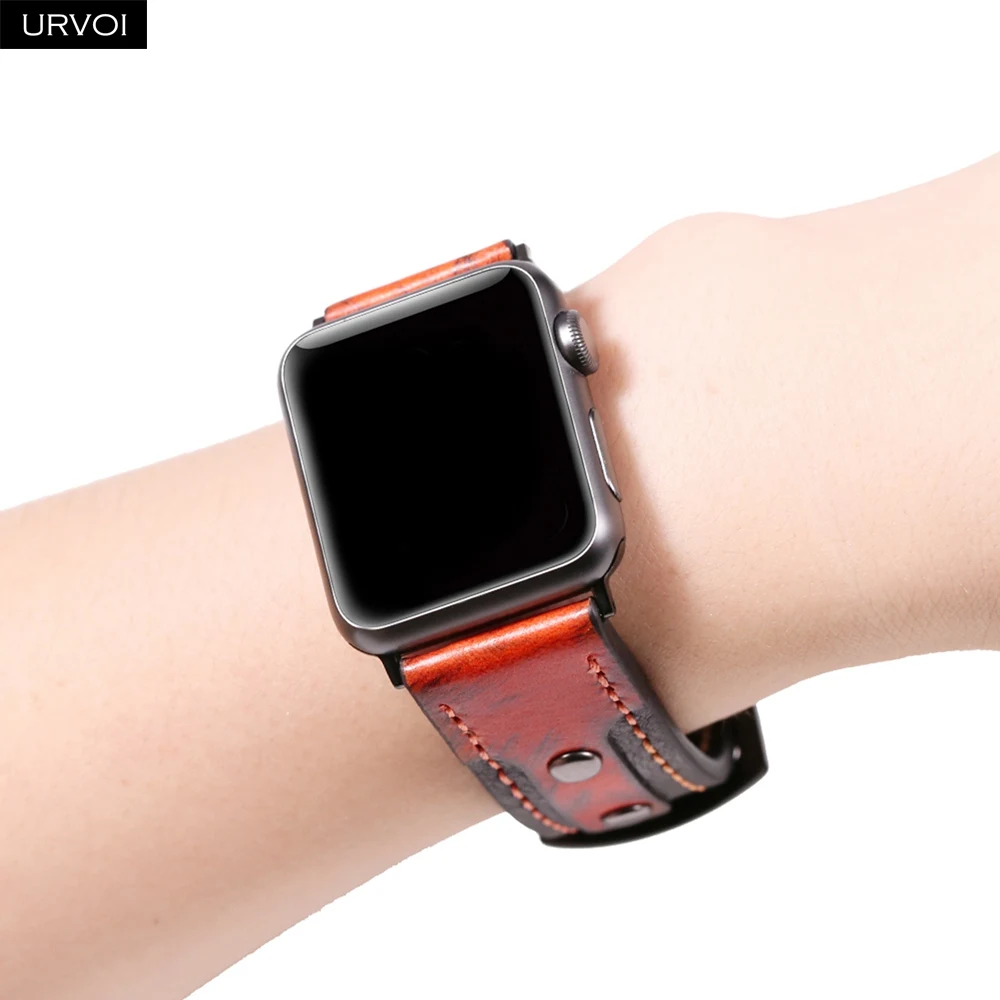 Ремешок URVOI для Apple Watch series 5 4 3 2 1 высококачественный металлический Ретро Кожаный