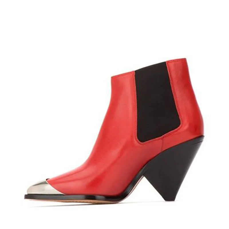 Женские ковбойские ботильоны из натуральной кожи на необычном каблуке Размеры