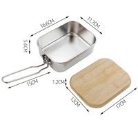 outdoor hiking picnic lunch boxes stainless steel boxes multifunction wood cover camping picnic dinnerware equipment