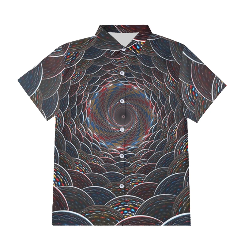 

IFPD EU Size 3D Printed Abstract Vertigo Pattern Button Shirt Men Casual Cool Hiphop New Summer Plus Size Short Sleeve Shirts