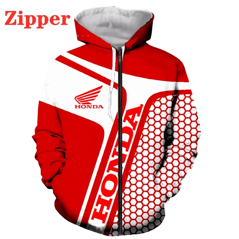 

2021 new Fashion Honda Wing Logo Hoodie Long Sleeve Fleece 3D Print Zip Sweatshirt Motorcycle Racing Clothing Outdoor Sportswear