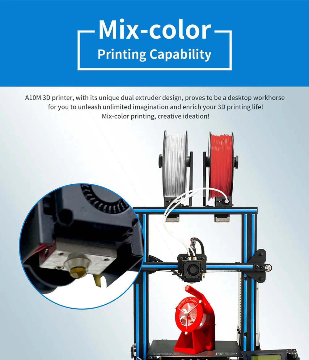 Geeetech 3d принтер A10M 2 в 1 Mixcolor функция автоматического выравнивания 220*220*260 3 мм алюминиевая Горячая кровать суперпластина нити senso CE FDM
