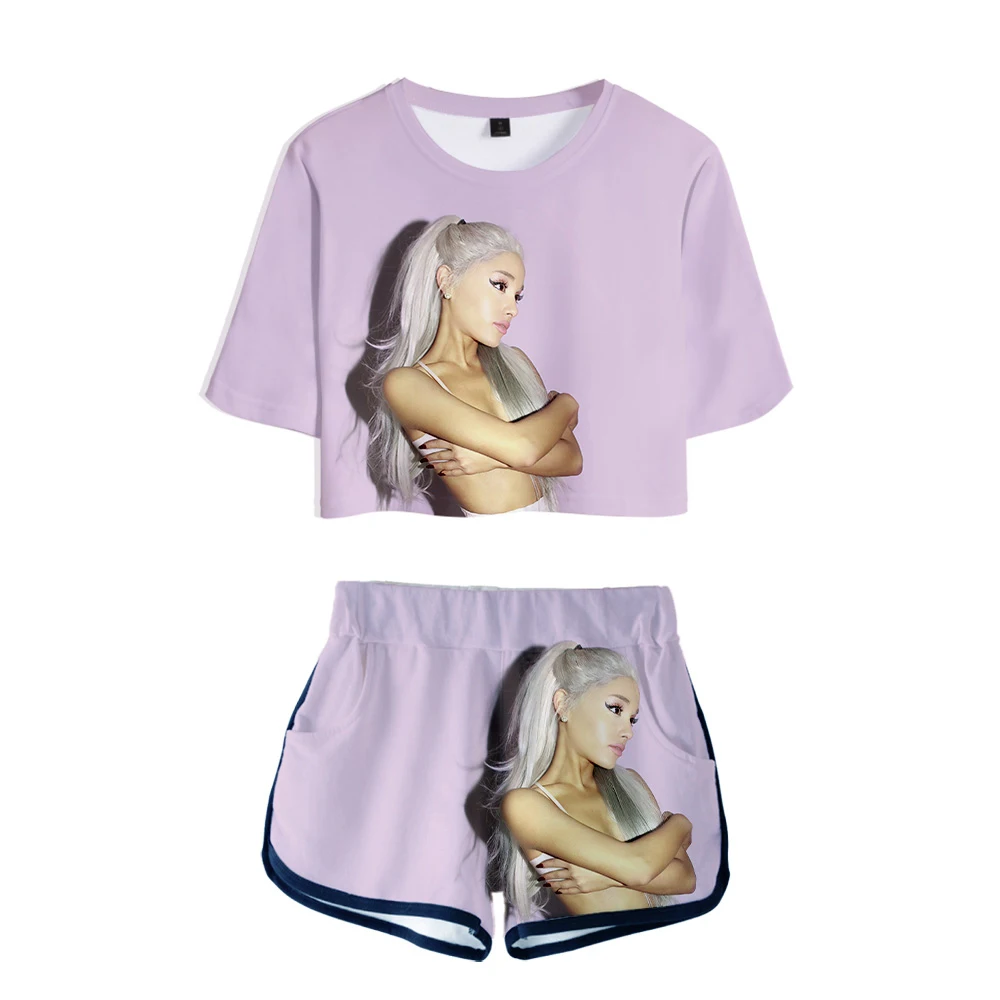 

Ariana Grande 3D Printed Women Two Piece Set Casual Summer Crop Top+Shorts 2019 Hot Sale Trendy Streetwear Clothes