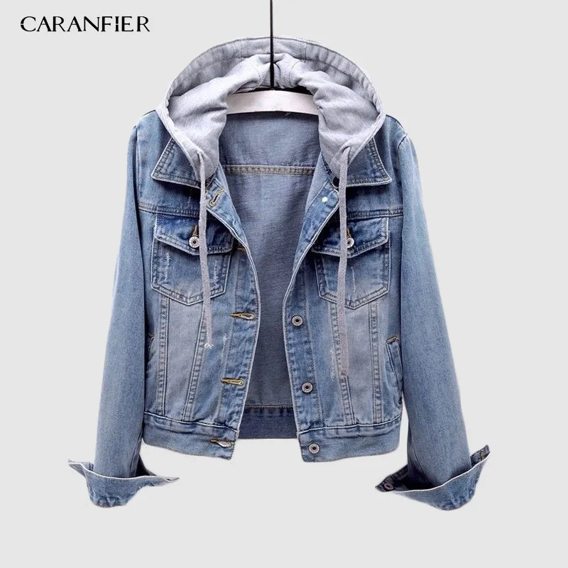 2999 Light blue CARANFIER Европейский Плюс европейский размер короткая джинсовая куртка Осенняя Модная Джинсовая куртка с капюшоном со съемным капюшоном джинсовая куртка - Цвет: 2999 Light blue
