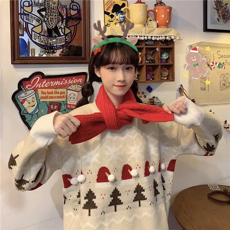 

Winter Warm Womens Sweaters Loose Knitted Long Sleeve Sweater Tops Christmas snowflake Print Jumper Pullover Dropshipping
