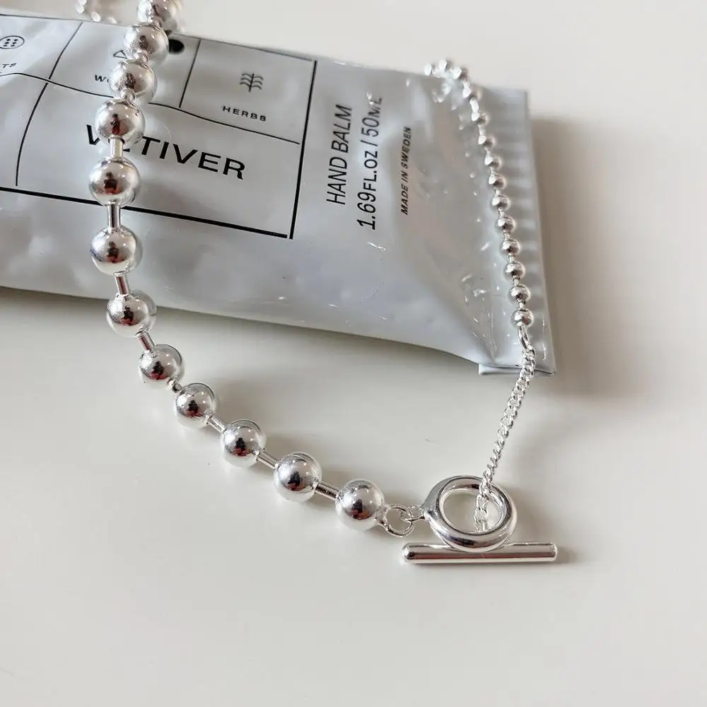 

Asymmetrical size silver beads clavicle choker necklace female simple niche chic 925 sterling silver necklace 2020 new