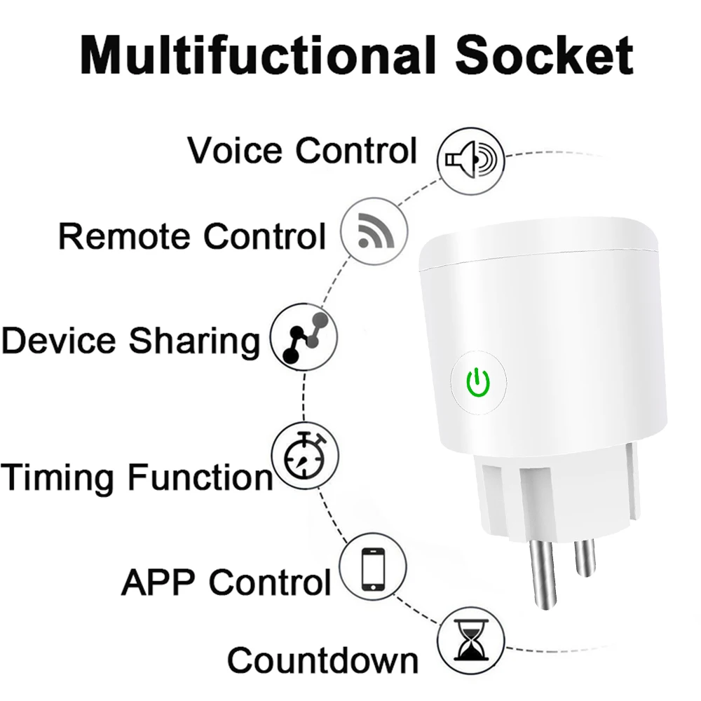 Умная штепсельная вилка европейского стандарта Wi-Fi контроль мощности измерение
