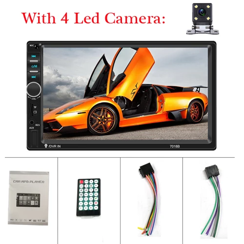 With 4 Led Camera AMPrime 7018B Авторадио 2din автомобильный мультимедийный MP5 плеер " Авто Стерео Bluetooth 2Din Авто Mirrorlink TF/USB/FM с камерой - Цвет: With 4 Led Camera