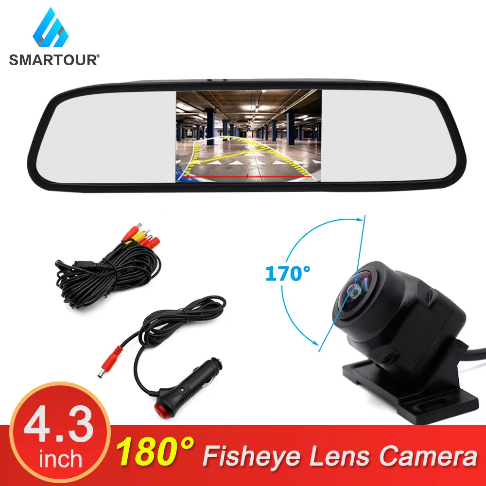 

Smatrour Car Monitor 4.3" Screen Rearview Mirror For Track 170° Fisheye Rear View Reverse Camera Parking System With Car Charger