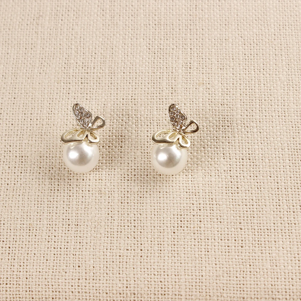

Natural freshwater pearl earrings butterfly metal zirconia ladies simple temperament earrings party gifts