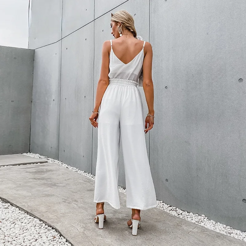 

White Casual High-waisted Drape Loose Wide-leg Pants 2021 Casual Summer Women Trousers Solid Office Ladies Straight-leg Pants