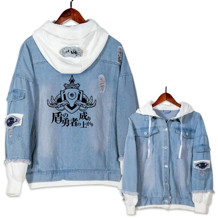 

The Rising of the Shield Hero Cosplay Fake two piece Denim Jacket Hoodie Hooded Unisex Tops Jeans Coat Sweatshirt Autumn Winter