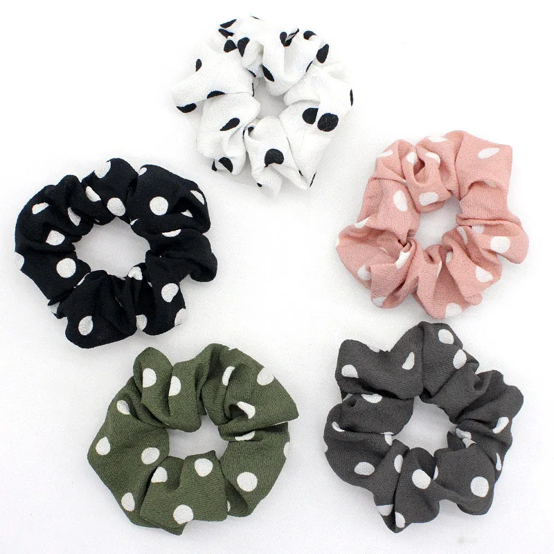 Шифоновые резинки для волос в горошек эластичные однотонные женские головные