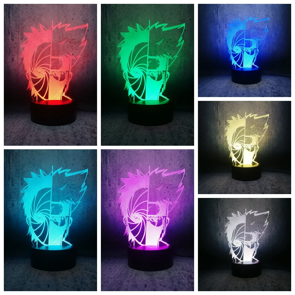 Наруто 3D Светодиодная лампа Uchiha Obito Kakashi с двойным лицевым наконечником Гаара