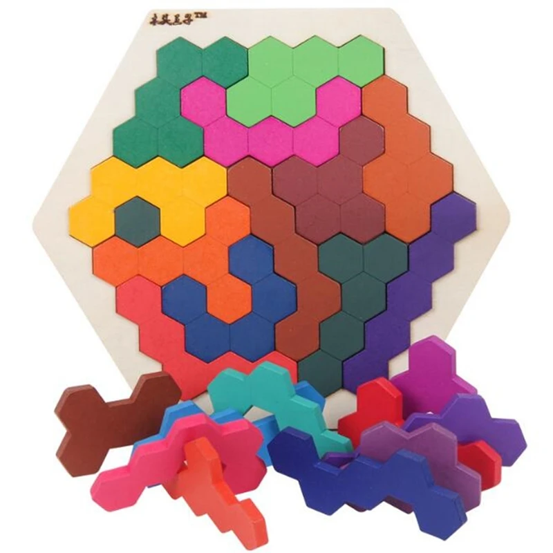 

Деревянная шестиугольная головоломка для детей и взрослых-сотовая форма танграмма головоломка игрушки Геометрическая логика IQ игра подар...