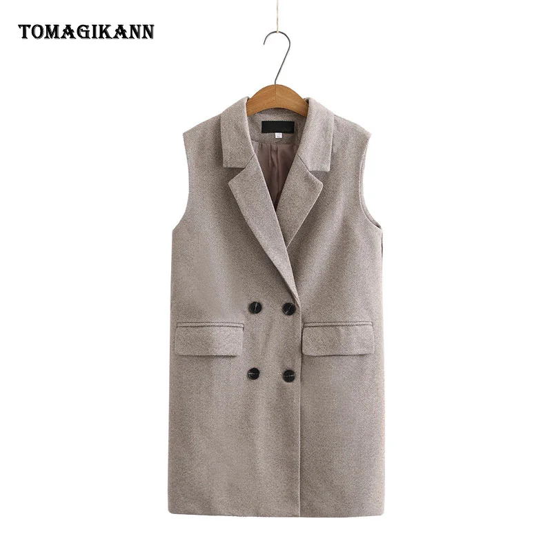 

2021 Новинка весны Жилеты для женщин отложной воротник двубортный костюм жилет офисная Дамская размера плюс однотонный жилет с длинным Femme То...