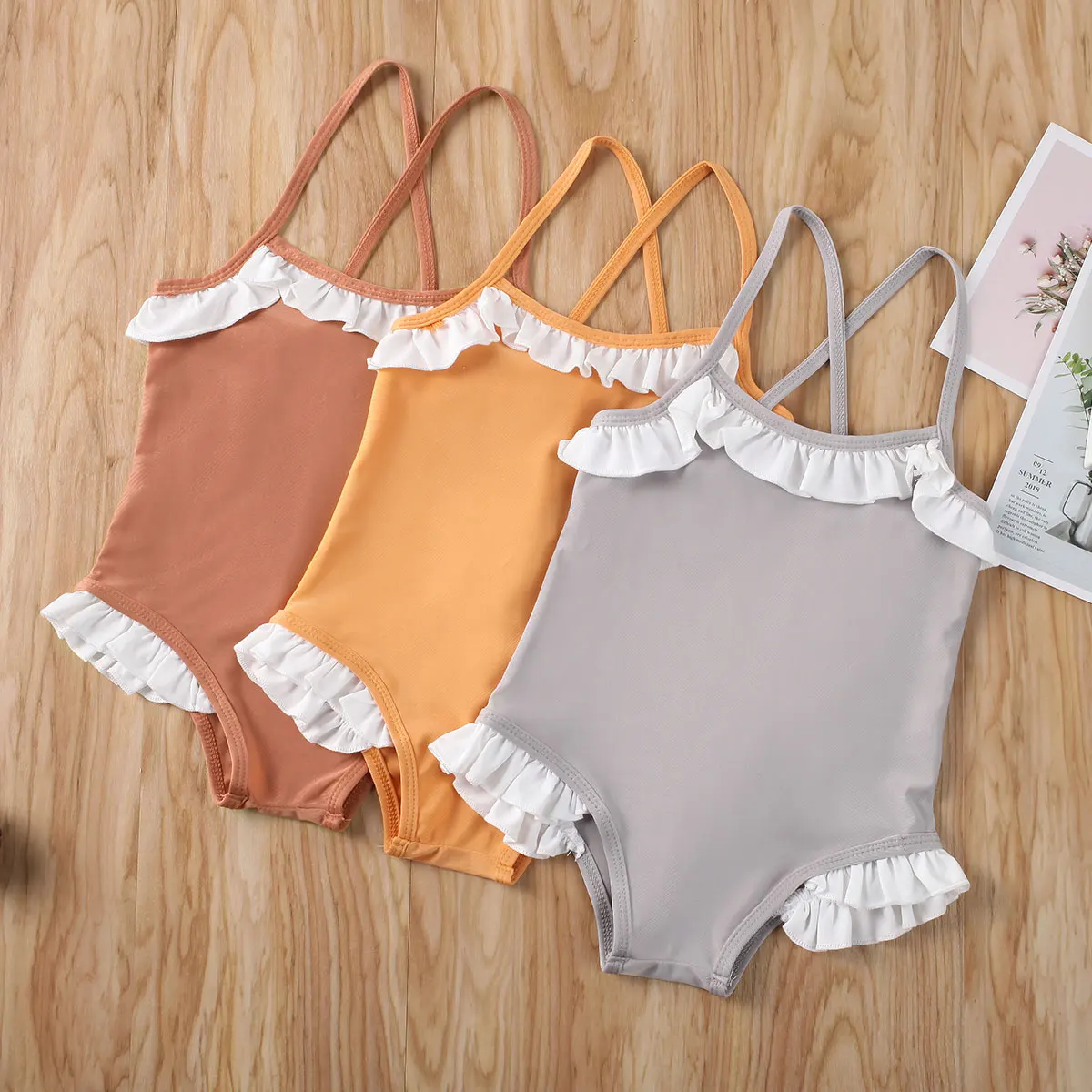 

1-6T Kids Baby Bikini Girl Ruffled Solid BeachwearSet Swimsuit Swimwear Summer Beach Bathing Suit