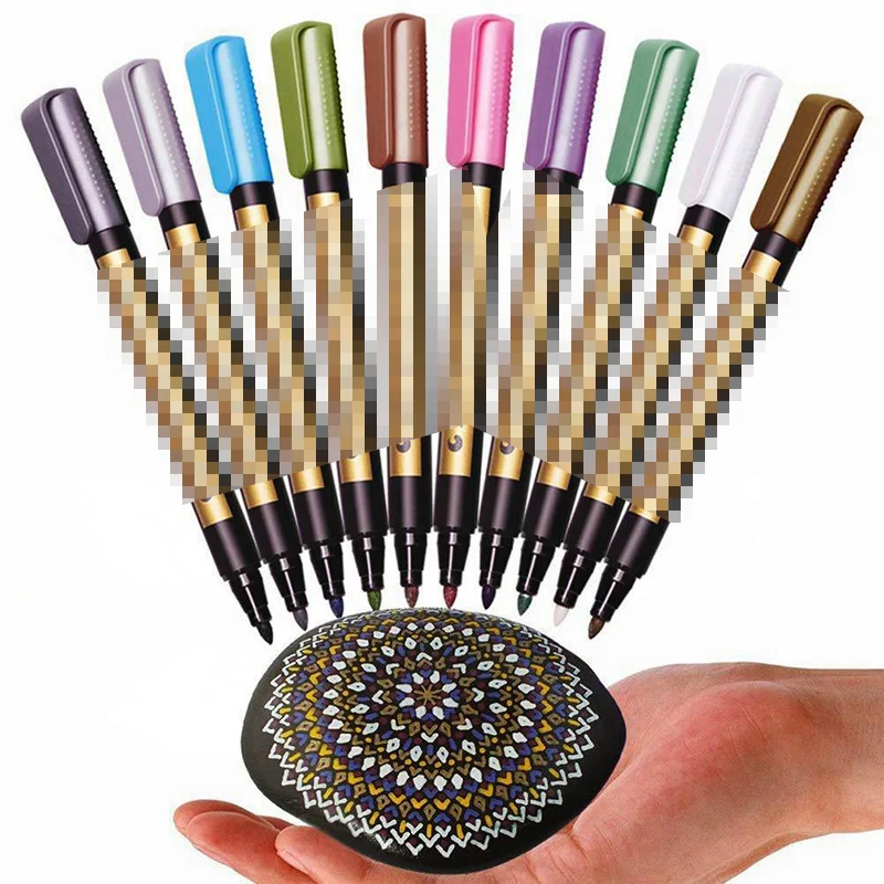 

10 Colors Metallic Pen Metal Marker Manga Permanent Writing Art Acrylic Markers for Stones Skating Paper Glass Wall Drawing