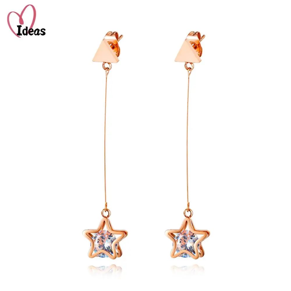 

Glossy And Matte Stainless Steel CZ Crystal Star Tassel Jewelry Fashion Ear Line Dangle Earrings For Women