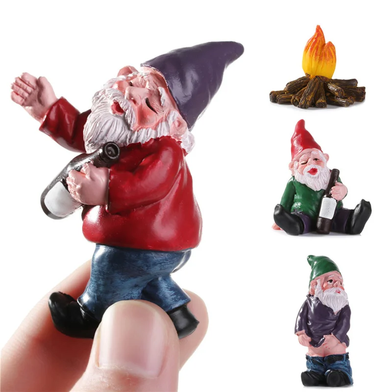 

3/4/6/7 Pcs/Set Garden Drunk Miniature Ornaments Set Gnomes Figurines Mini Dwarf Bonfire Statues Micro Landscape Decorations