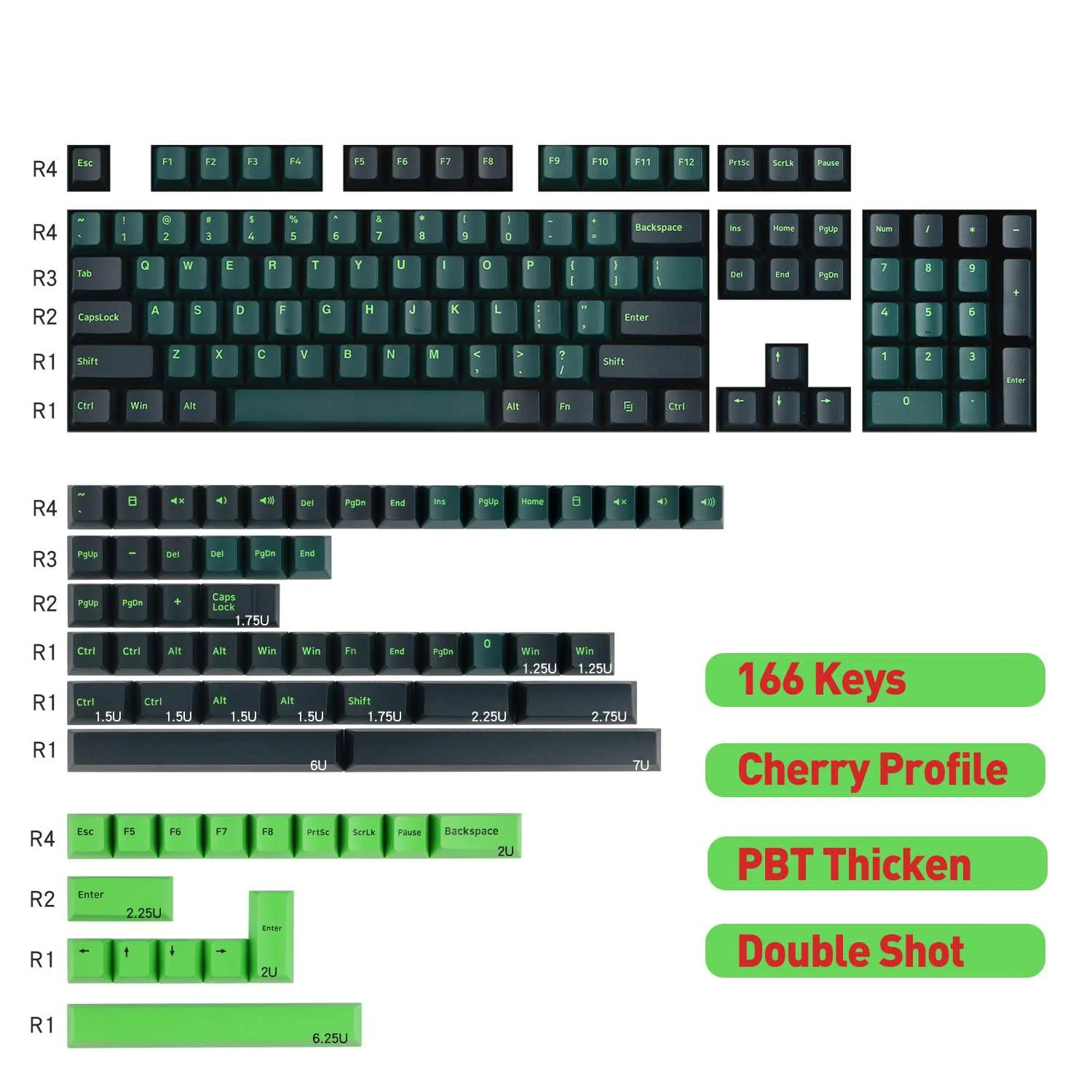 

Sound Wave 166 Keys Key Caps Set Cherry Profile Double Shot PBT Thicken Keycaps For RK For AKKO MX Switch Mechanical Keyboard