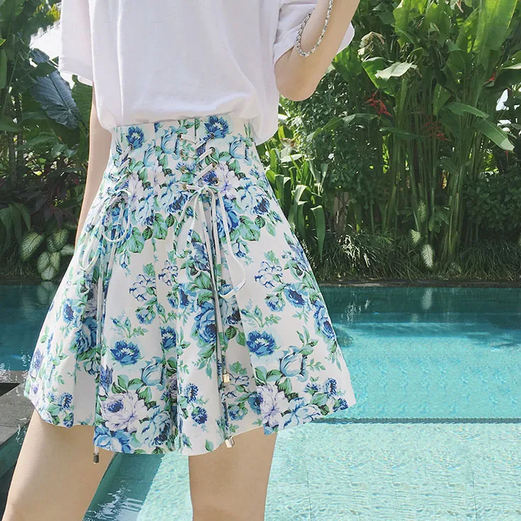 Летняя Новинка ажурные обои с цветочным принтом белая льняная юбка на шнуровке