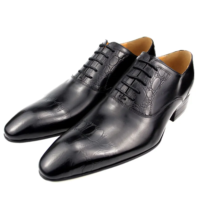 New Oxfords Platform Lace Up Modern Style Genuine Leather Elevator Heel Black Dress Shoes for Men's Handmade High Quality Spring