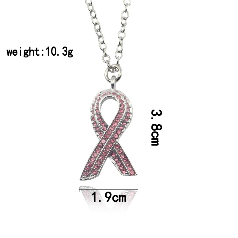 

Pink Ribbon Crystal Rhinestone Necklace New Arrival Breast Cancer Bowknot Charm Sweater Chain Pendant Survive Jewelry Gifts