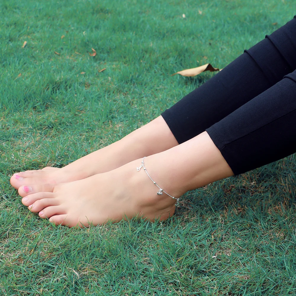 Женские 925 ножные браслеты из стерлингового серебра с прелестным бантом кулон