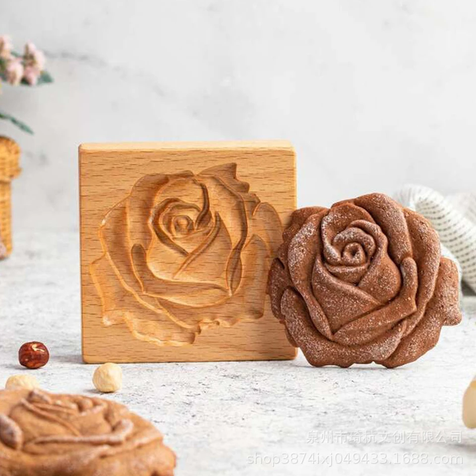 

Деревянная форма для печенья, деревянные формы для печенья из имбиря, пресс, 3D форма для тиснения тортов, форма для выпечки с розами, гаджеты ...