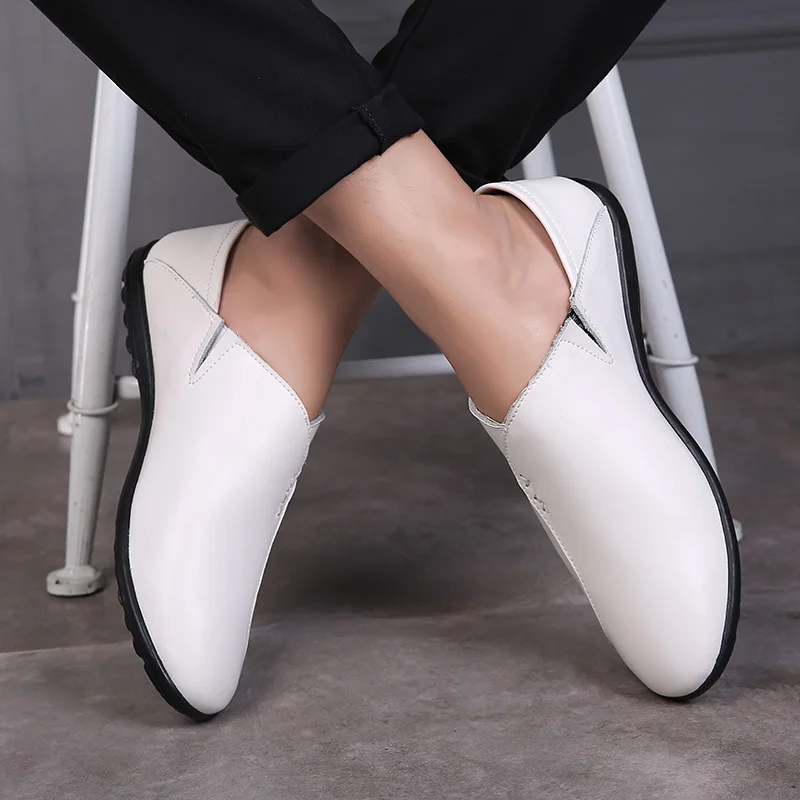 Мужские повседневные туфли из натуральной кожи низкие слипоны плоская подошва