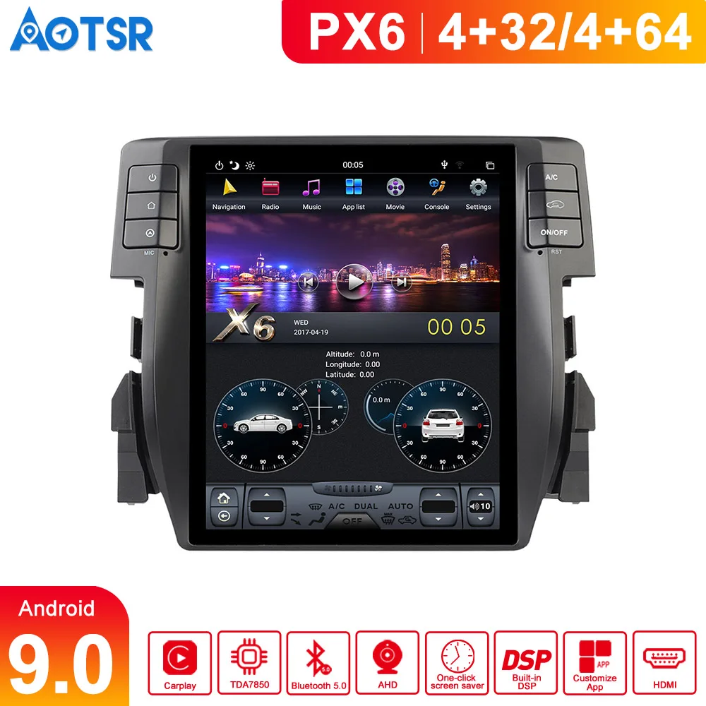 Встроенный DSP Aotsr Tesla 10," вертикальный экран Android 9,0 для Honda Civic навигация мультимедиа головное устройство плеер