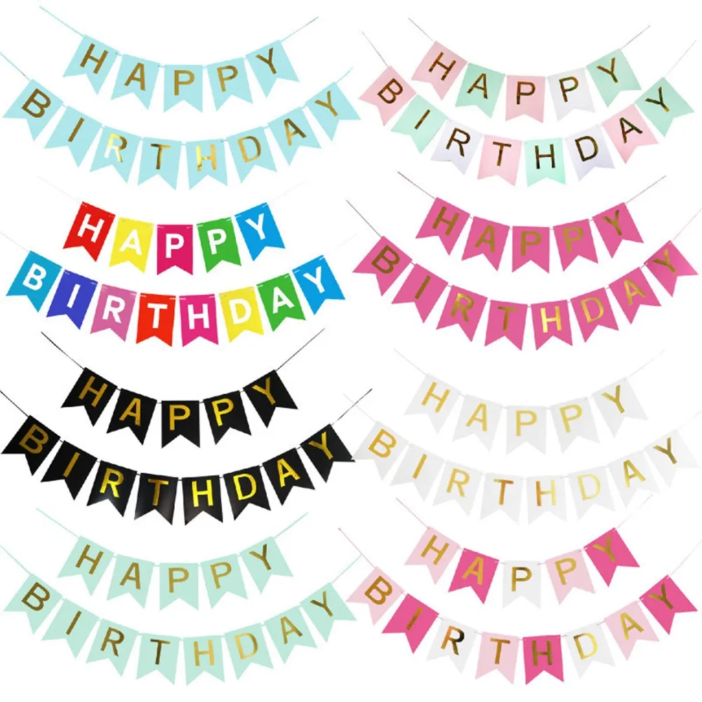 

Birthday Bunting Garland Banners Paper Flags Happy Birthday Banner Decoration Birthday Party Colorful Paper Cap Supplies