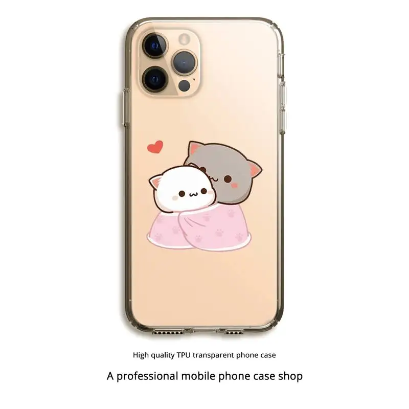 

Cute Peach Cat cartoon Phone Case Clear Cover For Iphone 5 6 7 8 11 12 plus XR X XS SE2020 11/12PRO Max Transparent Cases